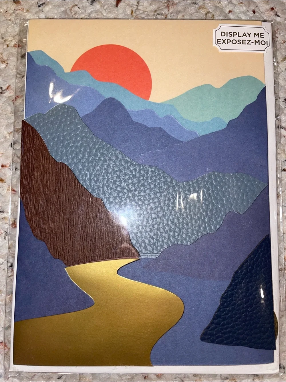 Papyrus Mountain Sunset card – Blue, Teal, Red, Brown, Gold